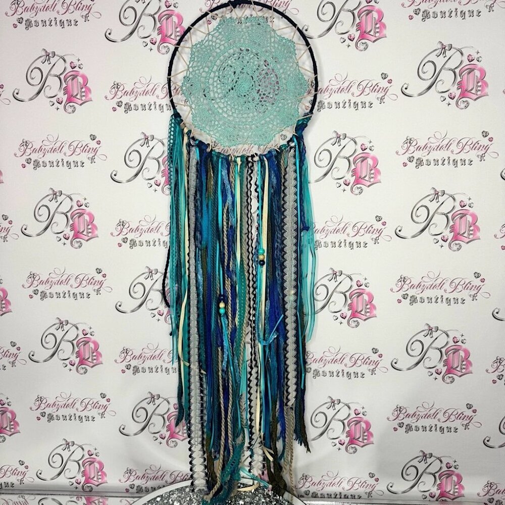 Handcrafted Dreamcatcher with Blue and Green Accents long big decor wall boho